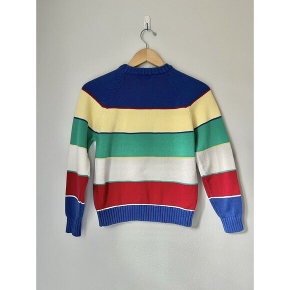 Vintage 90s Lands End Womens S/M Stripe Color Block Knit Crewneck Sweater Preppy - Picture 4 of 9